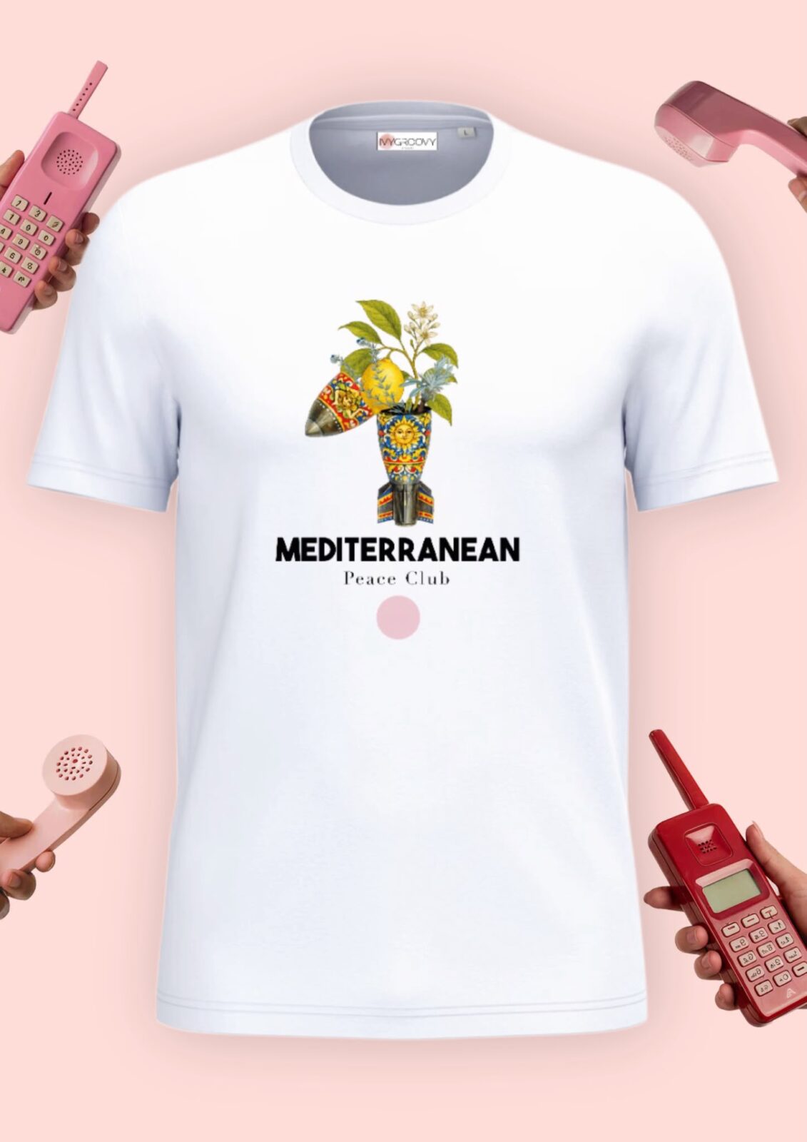 T-shirt MEDITERRANEAN PEACE CLUB con stampa bomba e limone - ivigroovy
